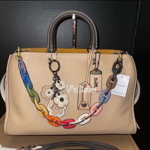 ❤️NWT Coach Pride Rainbow Leather Covered Short Chain Strap Glovetanned Leather - Picture 2 of 9
